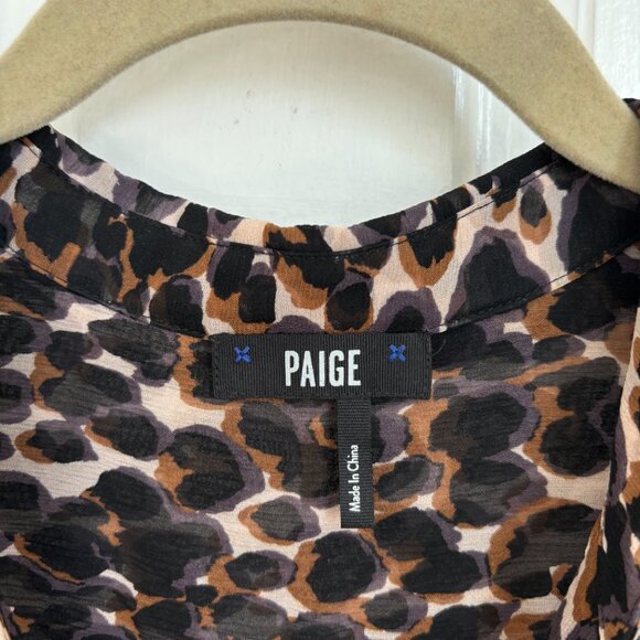 Paige Abriana Blouse Leopard Animal Print Top Shirt Zephyr Button Collared M L - Picture 7 of 9